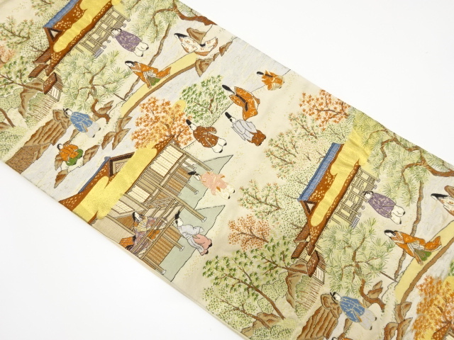 JAPANESE KIMONO / VINTAGE FUKURO OBI / SILK / WOVEN PEOPLE IN THE HEIAN ERA